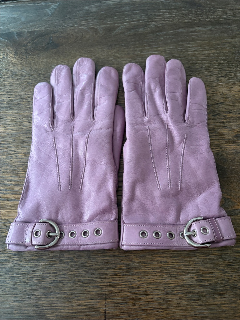 Coach Lilac Leather Gloves with Buckle Accent
